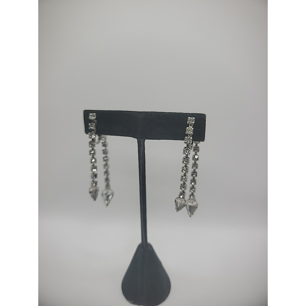 Vintage Earrings Drop Dangle Front Back Clip On Crystals Tear Drop Jewelry